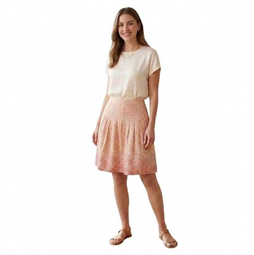 Eddie Bauer Pleated Lined Cotton Midi Skirt Pink Peach Ombre Print Women's Sz 10